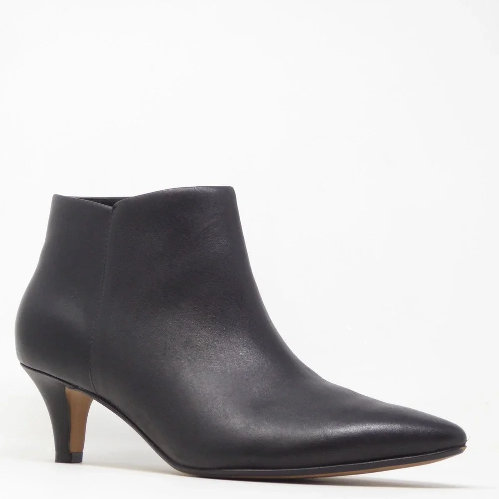 Clarks Womens Linvale Sea Ankle Boots Black Leather Pointed Toe Kitten Heel 8